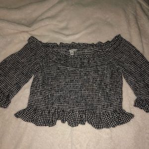 American Eagle Gingham Off-Shoulder Crop Top